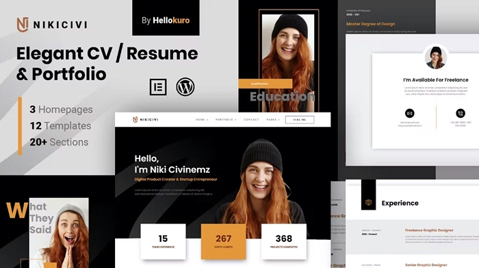 Nikicivi – Elegant CV/Resume & Portfolio Elementor Template Kit 1.0.0