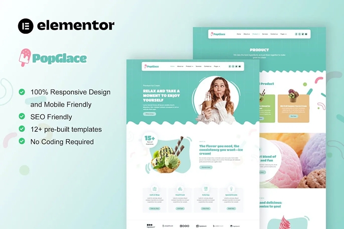 PopGlace - Ice Cream Shop Elementor Template Kit 1.0.0