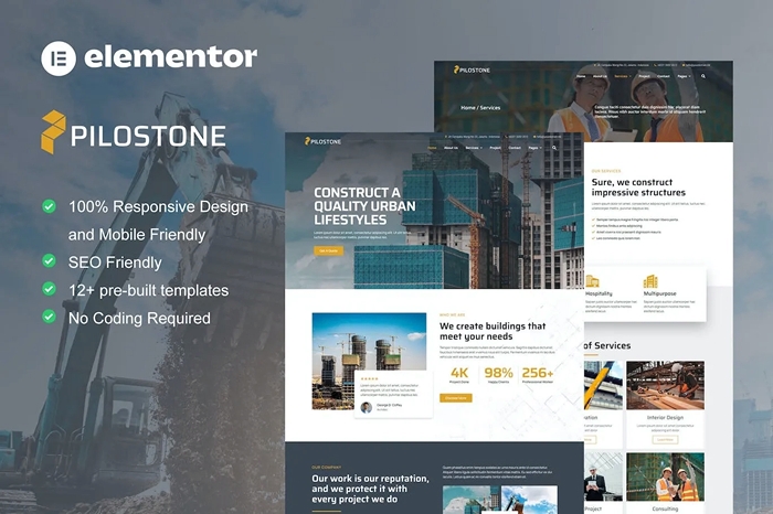 Pilostone – Construction & Building Service Elementor Template Kit 1.0.0