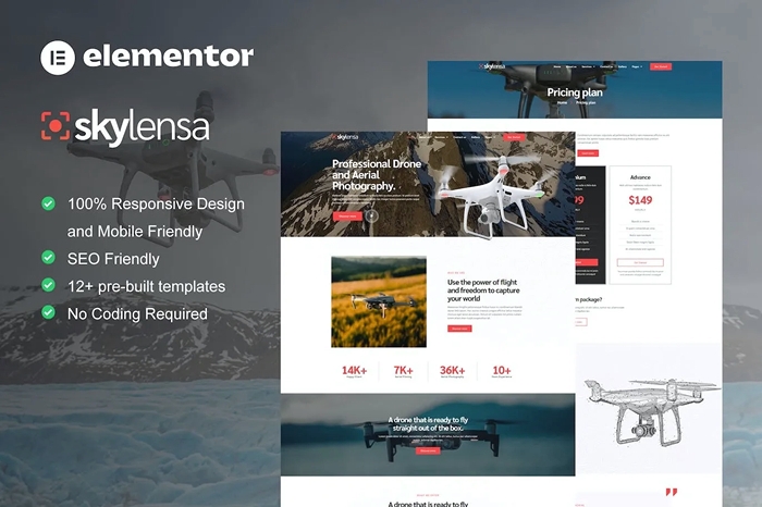 Skylensa – Aerial Photography & Videography Elementor Template Kit 1.0.0