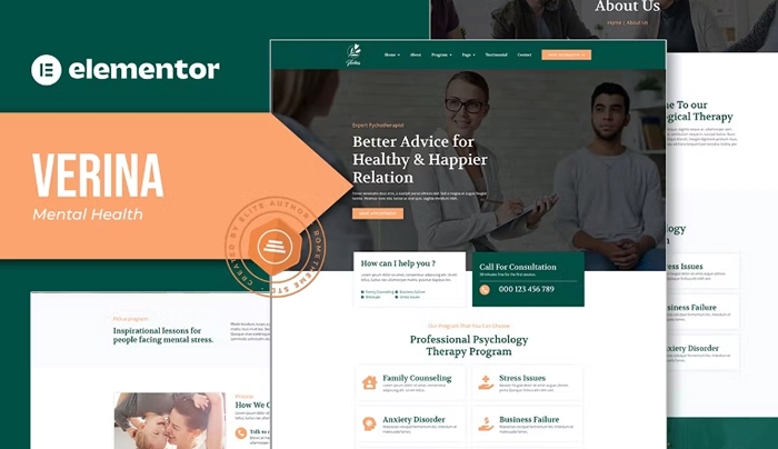 Verina – Mental Health Elementor Template Kit 1.0.0