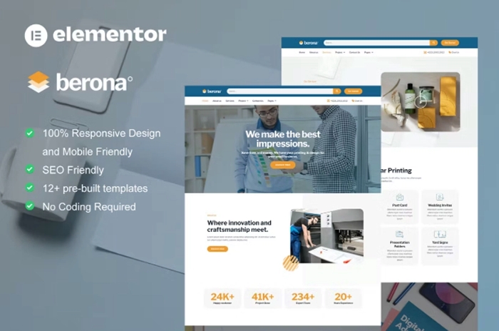 Berona – Printing & Design Service Elementor Template Kit 1.0.0