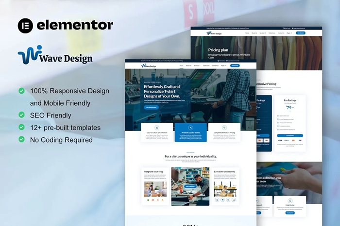 WaveDesign – T Shirt Design & Printing Service Elementor Pro Template Kit 1.0.0