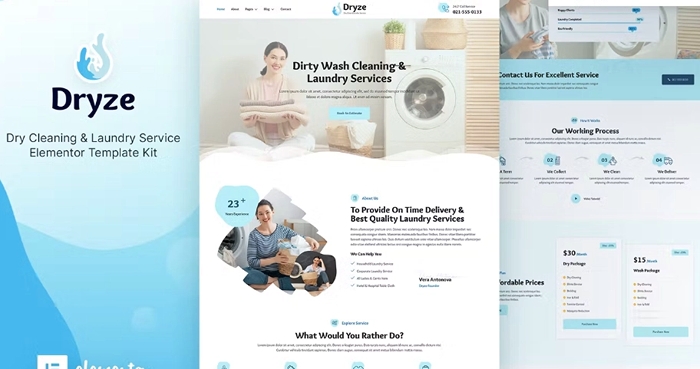 Dryze - Dry Cleaning & Laundry Service Elementor Template Kit 1.0.0