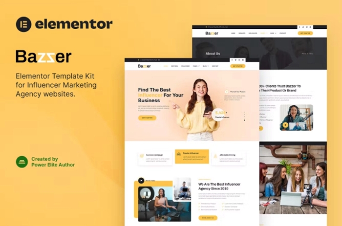 Bazzer – Influencer Marketing Agency Elementor Template Kit 1.0.0