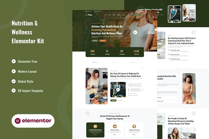 Poso – Personalized Nutrition & Wellness Elementor Template Kit 1.0.0
