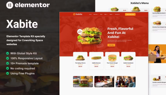 Xabite – Burger Fast Food Elementor Template Kit 1.0.0