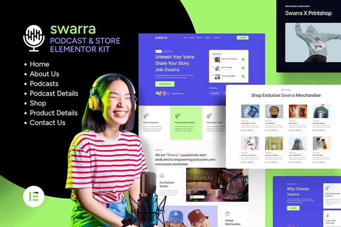 Swarra – Podcast Streaming & Merchandise Store Template Kit 1.0.0