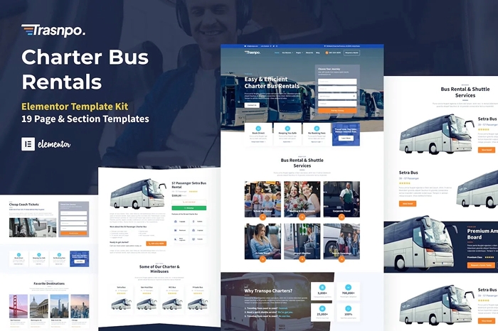 Transpo – Charter Bus Rental Company WordPress Elementor Template Kit 1.0.0