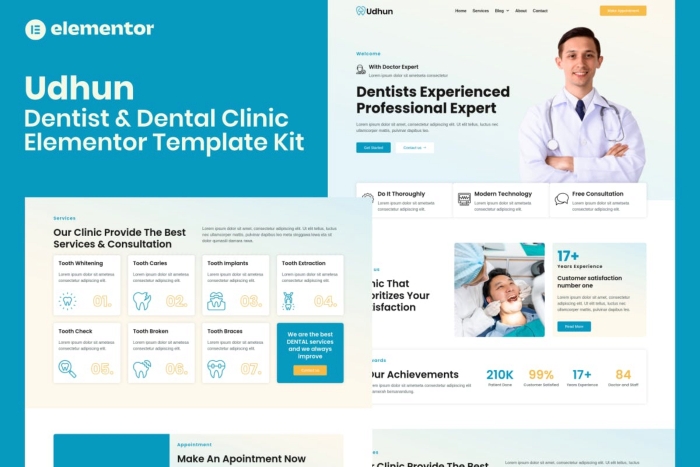 Udhun – Dentist & Dental Clinic Elementor Pro Template Kit 1.0.0