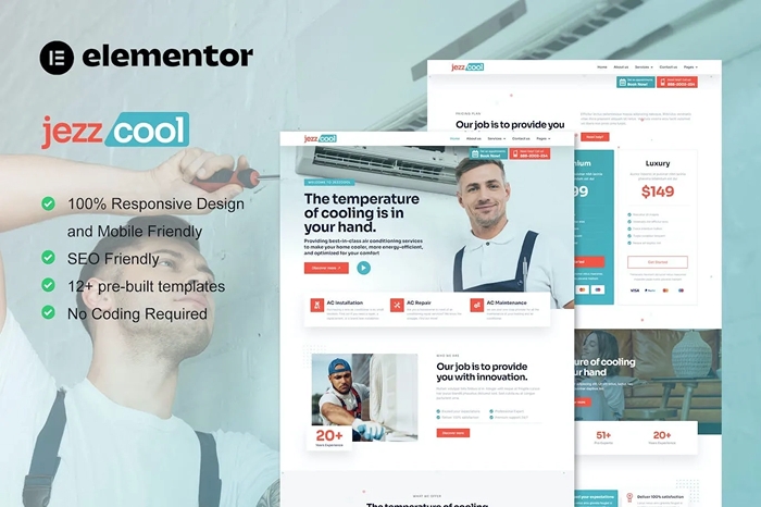 JezzCool – AC Repair Services Elementor Pro Template Kit 1.0.0