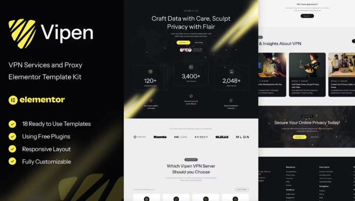 Vipen – VPN Services & Proxy Elementor Template Kit 1.0.0