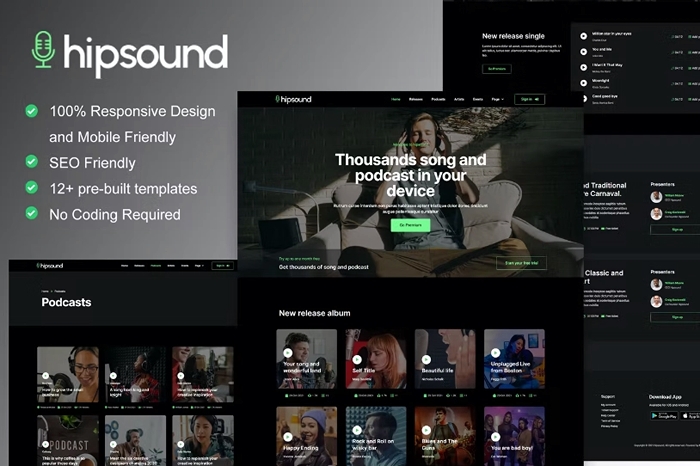 Hipsound – Music Streaming & Podcast Elementor Template Kit 1.0.0