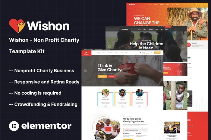 Wishon – Non Profit Charity Elementor Template Kit 1.0.0