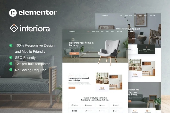 Interiora – Architecture & Interior Design Service Elementor Pro Template Kit 1.0.0
