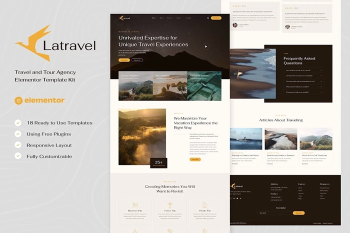 Latravel – Travel and Tour Agency Elementor Template Kit 1.0.0