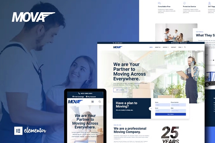 Mova – Moving Company Elementor Template Kit 1.0.0