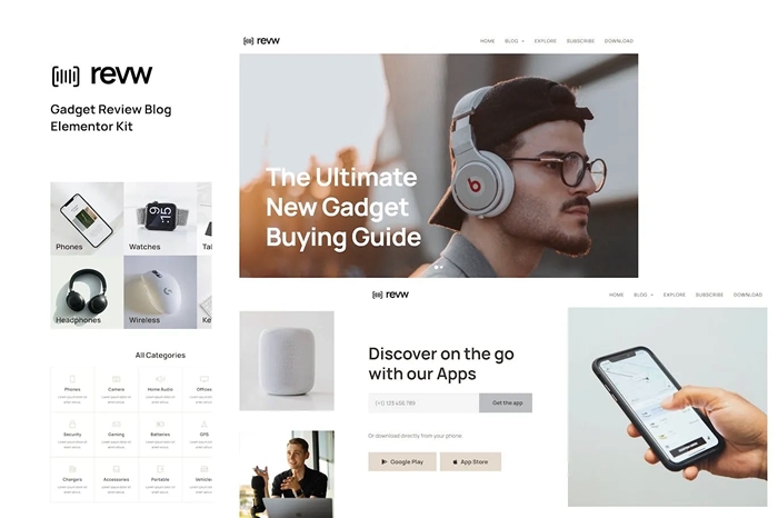 Revw – Gadget Review Blog Elementor Template Kit 1.0.0