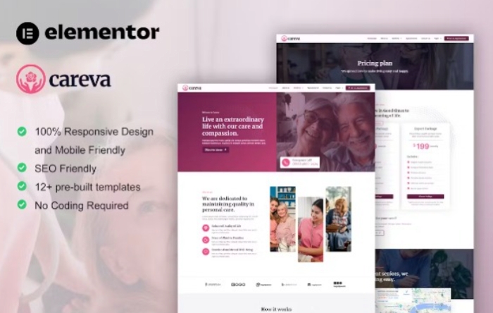 Careva – Senior Care Services Elementor Pro Template Kit 1.0.0