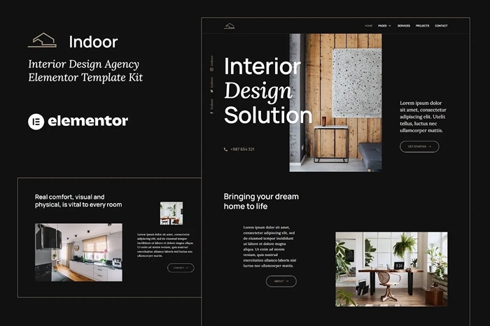 Indoor – Dark Interior Design & Architecture Agency Elementor Template Kit 1.0.0