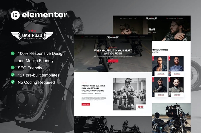 Gastruzo – Motorcycle Club Elementor Template Kit 1.0.0
