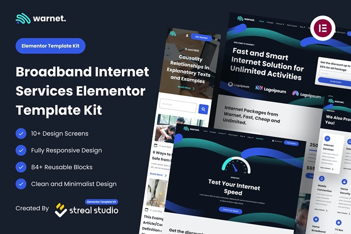 Warnet – Broadband Internet Services Elementor Template Kit 1.0.0