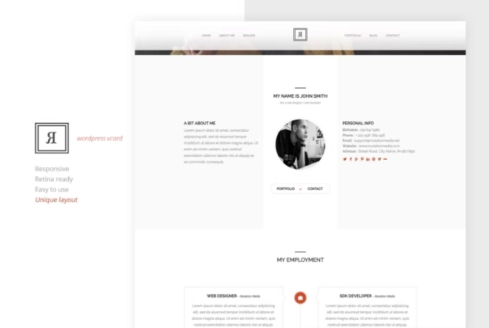 RIVAL One Page Vcard WordPress Theme 1.0