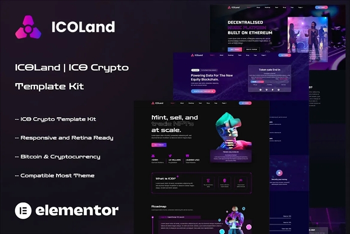 ICOLand – NFT Cryptocurrency Elementor Template Kit 1.0.0