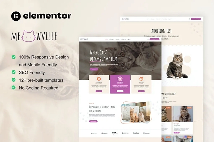 MeowVille - Animal Shelter & Cat Breeder Elementor Template Kit 1.0.0