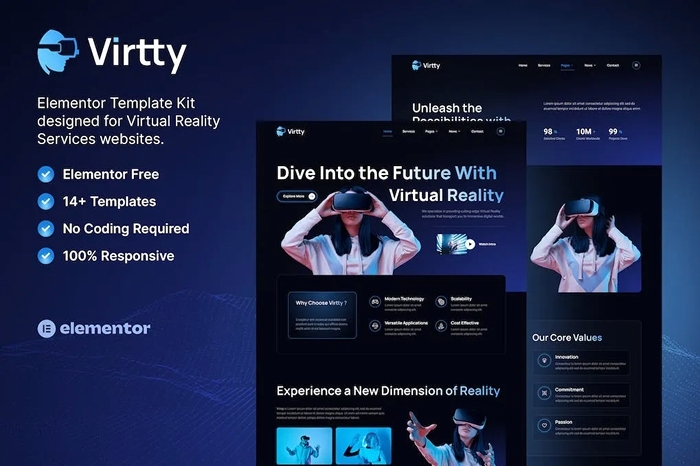 Virtty β Virtual Reality Services Elementor Template Kit 1.0.0