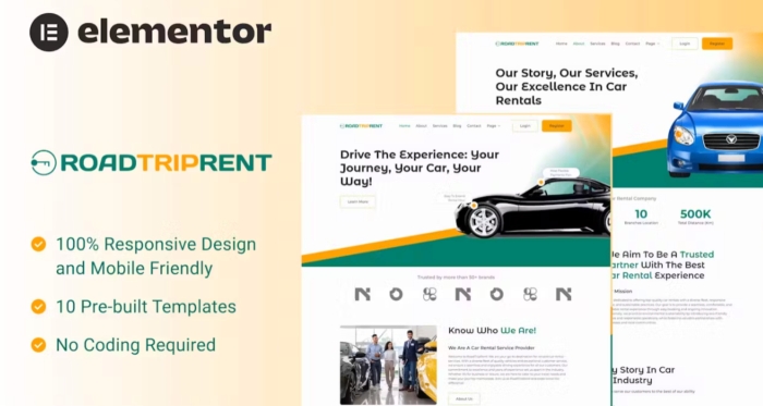 RoadTripRent – Premium Car Rental Elementor Template Kit 1.0.0