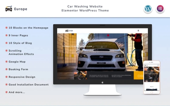 Europe – Car Washing Website Elementor WP Theme 1.1