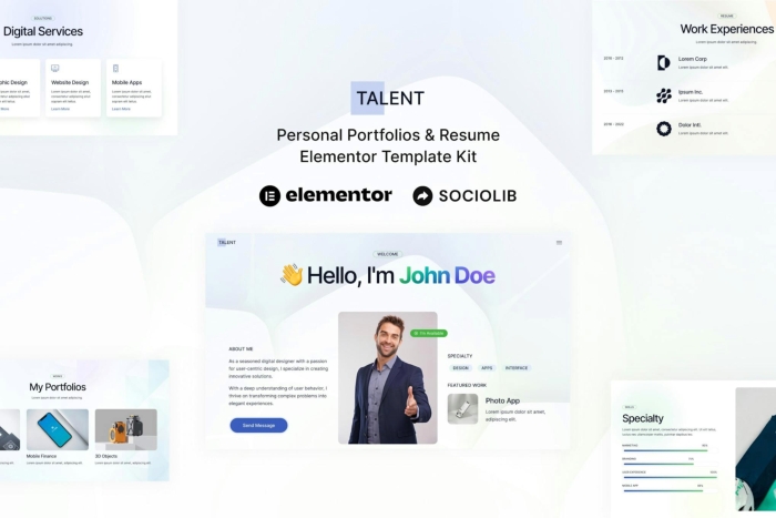 Talent β Personal Portfolios & Resume Elementor Template Kit 1.0.0