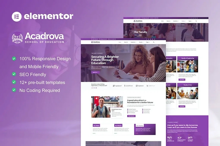 Acadrova - University & School Education Elementor Pro Template Kit 1.0.0