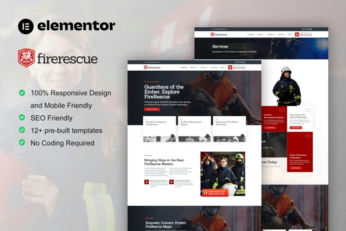 FireRescue - FireFighter & Fire Department Elementor Template Kit 1.0.0