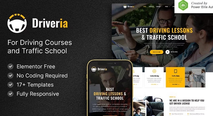 Driveria – Driving Course & Traffic School Elementor Template Kit 1.0.0