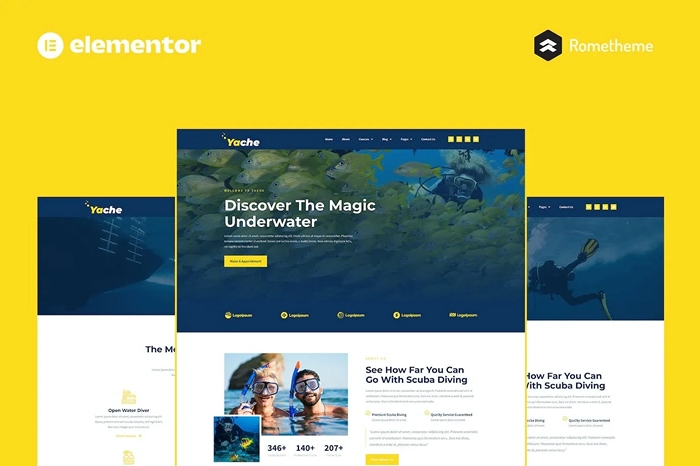 Yache – Scuba Diving Center Elementor Pro Full Site Template Kit 1.0.0