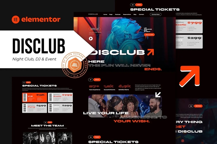 Disclub - Night Club DJ & Events Elementor Pro Template Kit 1.0.0