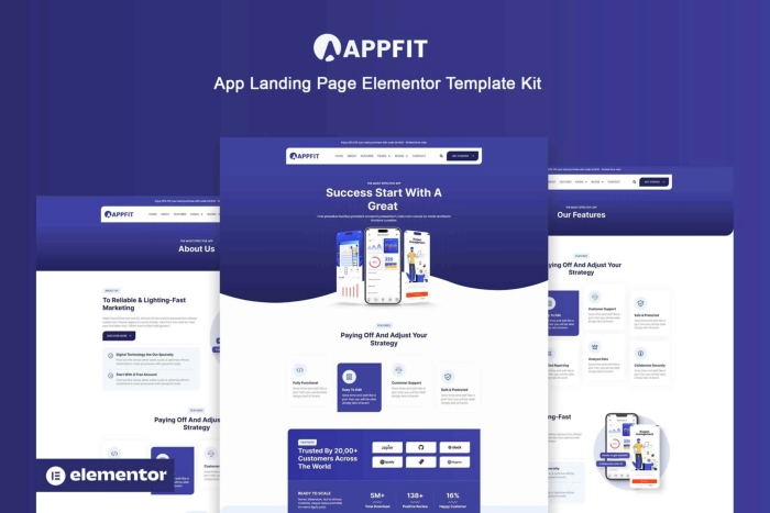 Appfit – App Landing Page Elementor Pro Template Kit 1.0.0