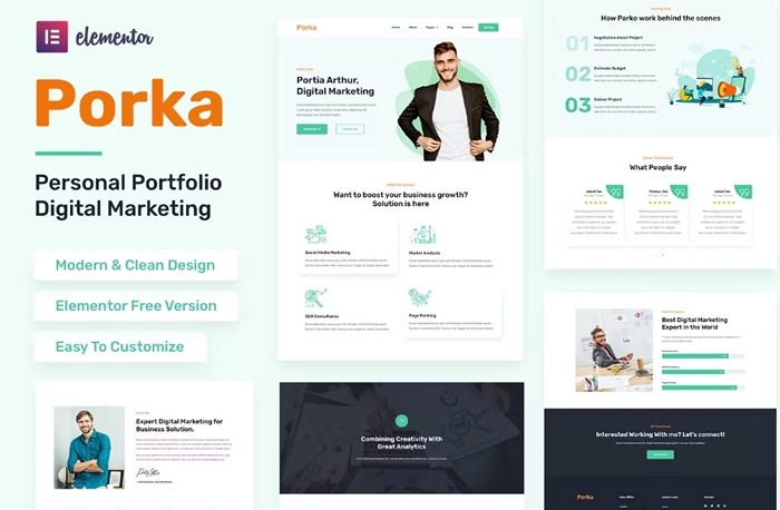 Porka – Digital Marketing Personal Portfolio Elementor Template Kit 1.0.0