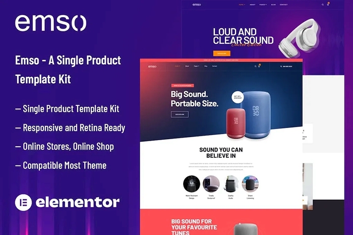 Emso β A Single Product Elementor Template Kit 1.0.0