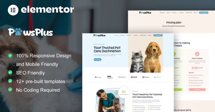 PawsPlus - Pet Care & Veterinary Elementor Template Kit 1.0.0