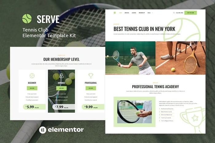 Serve – Tennis School & Sport Club Elementor Template Kit 1.0.0