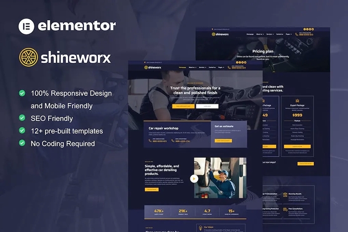 ShineWorx – Car Detailing Service & Car Repair Elementor Pro Template Kit 1.0.0