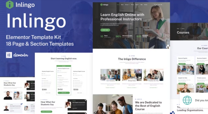 Inlingo – Professional English Course Elementor Template Kit 1.0.0