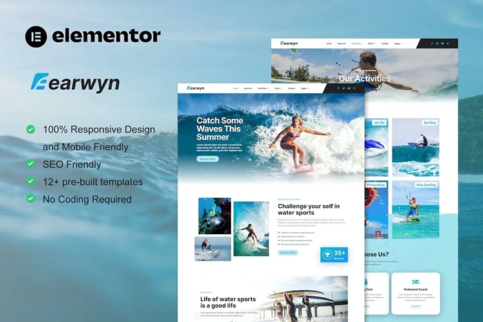 Earwyn – Water Sports & Surfing Elementor Pro Template Kit 1.0.0