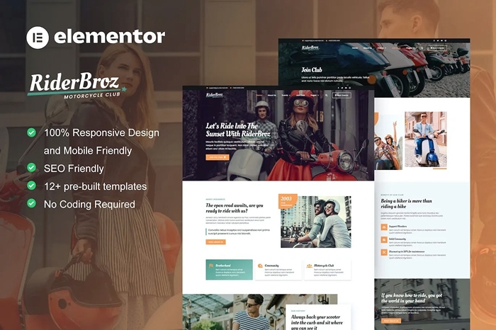 RiderBroz – Motorcycle Club Elementor Template Kit 1.0.0