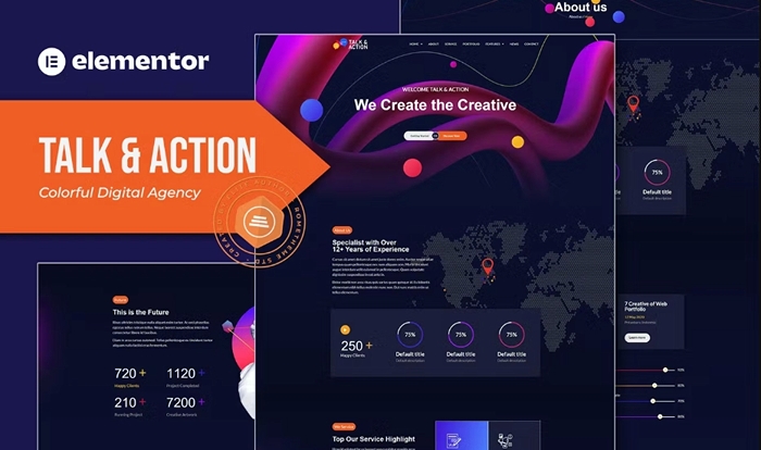 Talk & Action – Colorful Digital Agency Elementor Template Kit 1.0.0