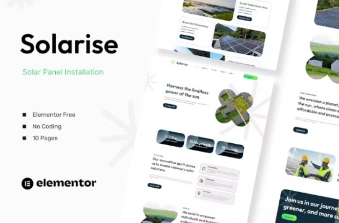 Solarise – Solar Panel Installation Elementor Template Kit 1.0.0