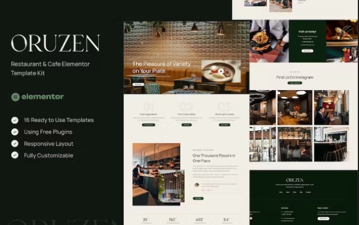 Oruzen – Restaurant & Cafe Elementor Template Kit 1.0.0